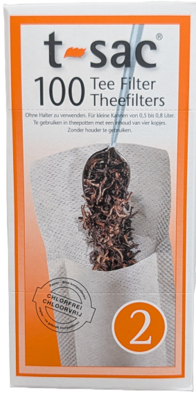 T-Sac 100 Teefilter Größe 2 – Orange Packung chlorfreier Papier-Teefilter für kleine Kannen von 0,5 bis 0,8 Liter