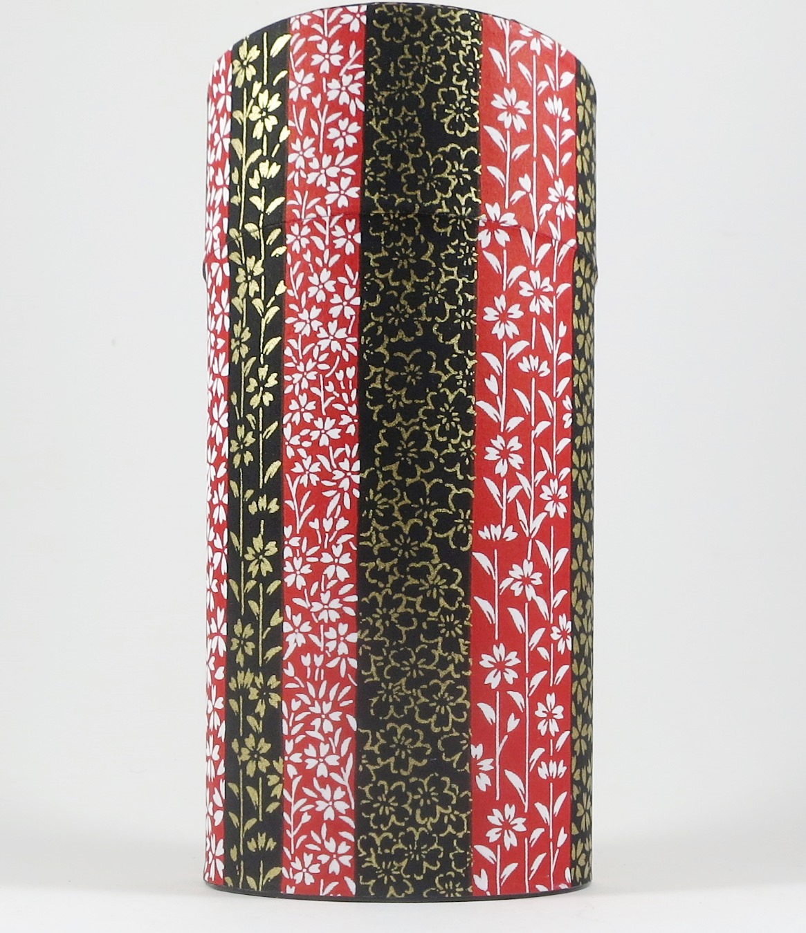 Dose-Japandesign-Bander-rot-200 Metalldose, Papierummantelt mit Innendeckel.